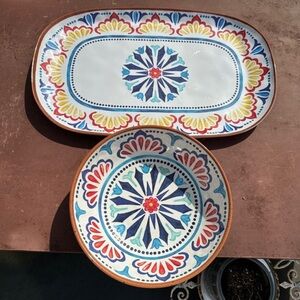 Pattern colorful melamine serving bowl and tray perfect for outdoor entertaining